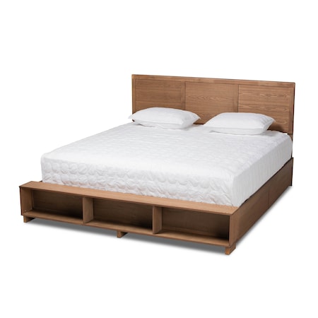Baxton Studio Tamsin Modern Transitional Ash Walnut Brown Finished Wood King Size 4-Drawer Storage Bed 175-9421-10670-Zoro